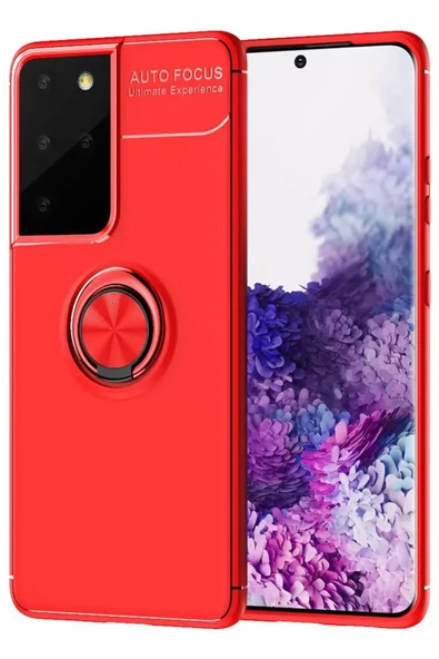 Newface Samsung Galaxy S21 Ultra Kılıf Range Yüzüklü Silikon - Kırmızı ürün görseli 1