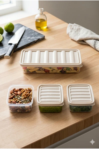 4'lü Modüler Saklama Kabı Seti 1 Litre + 3x250ml Şeffaf Sızdırmaz Kapaklı Mutfak Buzdolabı Organizer ürün görseli 1