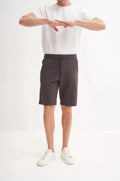 Cazador Slim Fit Dar Paça Likralı Örme Bermuda Şort 60820 Antrasit ürün görseli 1