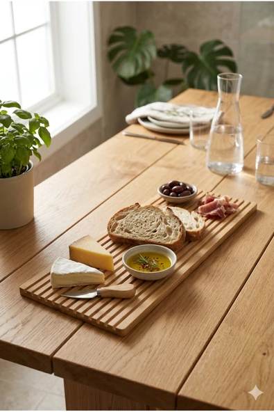 Modern Doğal Bambu Oluklu Sunum Tepsisi 39x17 cm - Şık Peynir Tabağı, Kahvaltı ve Banyo Dekor Objesi ürün görseli 1