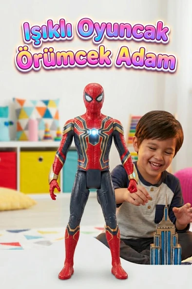 Işıklı Sesli Pilli Kafası ve Eklemleri Hareket Eden 30cm Detaylı Oyuncak Örümcek Adam Figürü ürün görseli 1