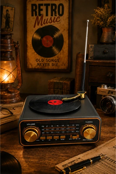 Meier MD-1320BT Siyah Nostaljik Görünümlü Bluetooth Hoparlör ve 3 Bantlı Şarjlı Radyo ürün görseli 1