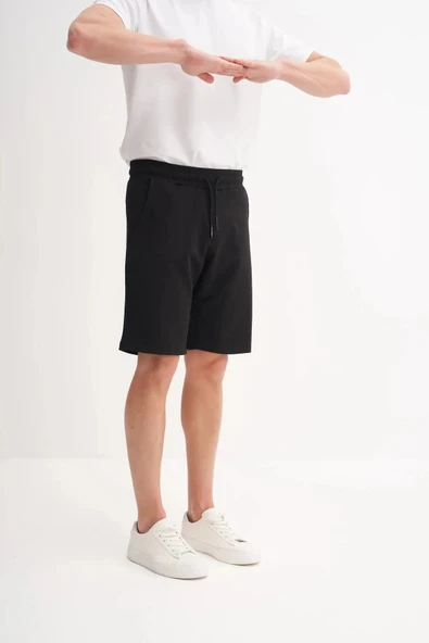 Cazador Slim Fit Dar Paça Likralı Örme Bermuda Şort 60820 Siyah ürün görseli 1