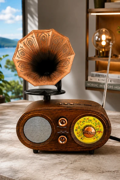 NNS NS-803BT Kahverengi Retro Radyo Bluetooth Hoparlör USB TF Kart Şarjlı Nostaljik Radyo ürün görseli 1