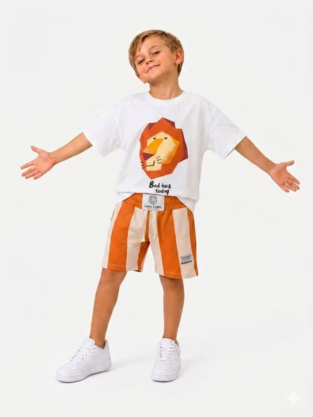 Cg Kids Minik Aslanımız Erkek Çocuk Tişört ve Şort Erkek Çocuk Alt Üst Takım ürün görseli 1