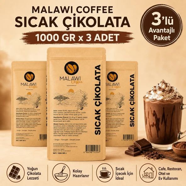 Malawi Coffee Sıcak Çikolata 1000 Gr x 3 Adet ürün görseli 1