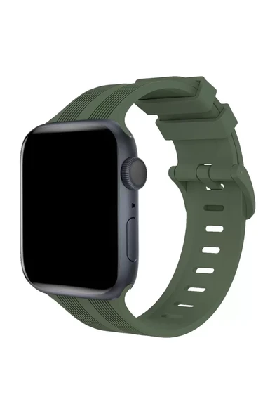 Newface Apple Watch 38mm KR408 Çizgili Silikon Kordon - Koyu Yeşil ürün görseli 1