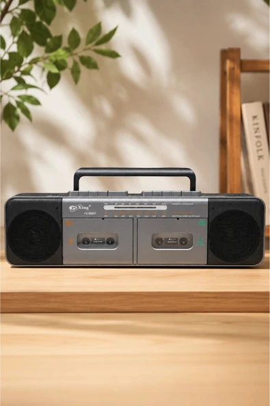 PuXing PX-888BT Gri Nostaljik Çift Kaset Çalar Radyo - Bluetooth, USB/SD, MP3 Çalar ürün görseli 1