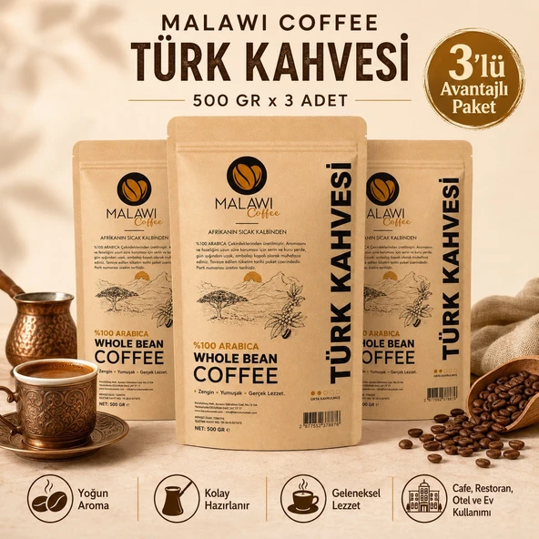 Malawi Coffee Türk Kahvesi 500 Gr x 3 Adet ürün görseli 1