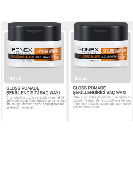 Fonex Wax Gloss Pomade Stylıng Hair Wax 150 Ml x 2 ADET ürün görseli 1