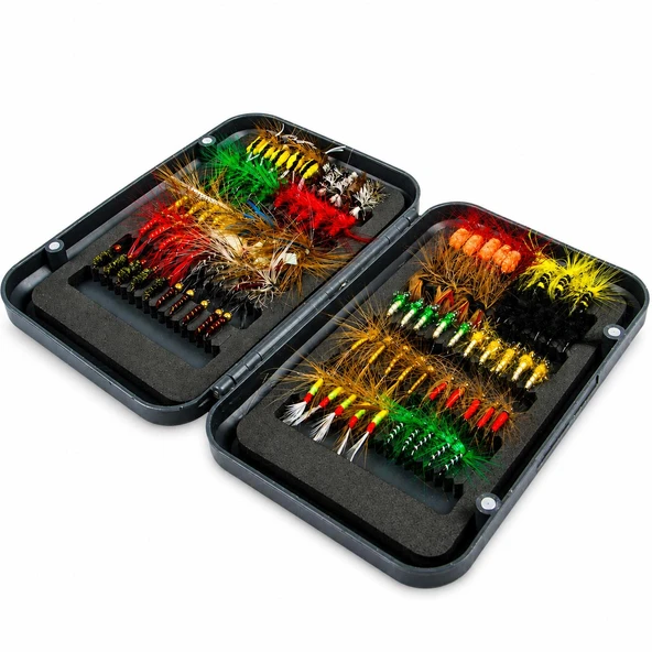 Valkyrie 100 Parça Yapay Sinek İğne Seti Fly Fishing Kutulu Alabalık Balıkçılık Tüylü Sahte Yem ürün görseli 1