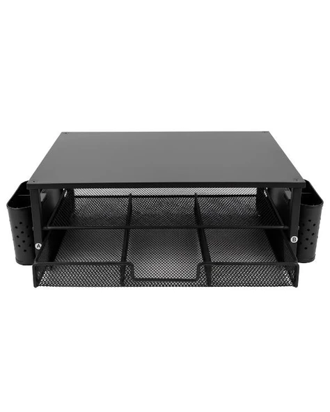 Temel Siyah Ahşap Üst Tablalı Metal Mesh Monitör Yükseltici Stand Çekmeceli Kalemlikli Masaüstü Organizer 9214 ürün görseli 1