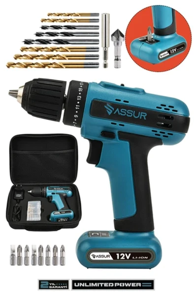 Assur Plus 12V Dahili Batarya Akülü Vidalama Şarjlı Matkap ürün görseli 1