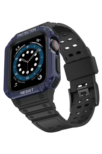 Newface Apple Watch 42mm KR401 Silikon Kordon - Siyah-Mavi ürün görseli 1