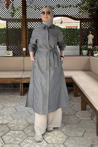 Doğa Kot Efektli Gri Tunik - Resim 4
