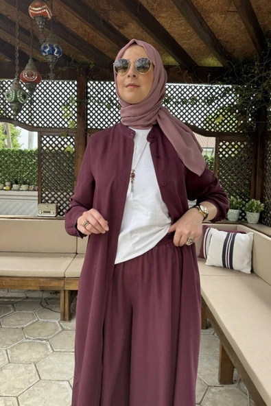 Başak Pantolonlu Takım Bordo - Resim 4