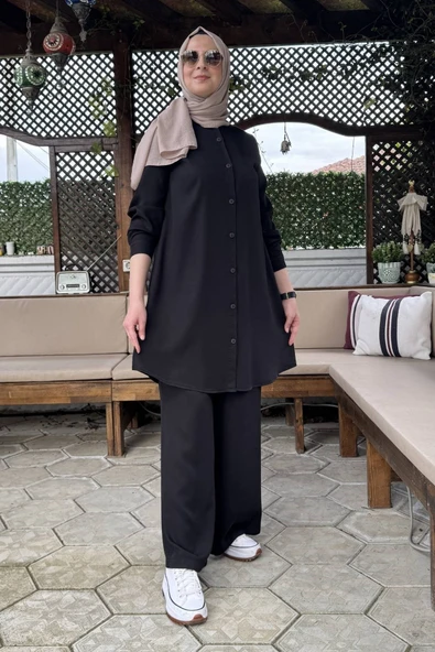 Ezgi Pantolonlu Takım Siyah - Resim 3