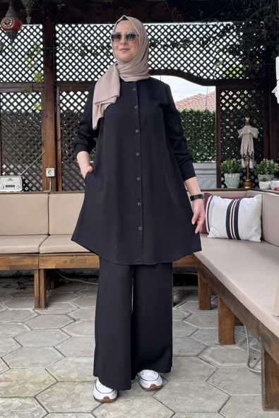 Ezgi Pantolonlu Takım Siyah ürün görseli 1