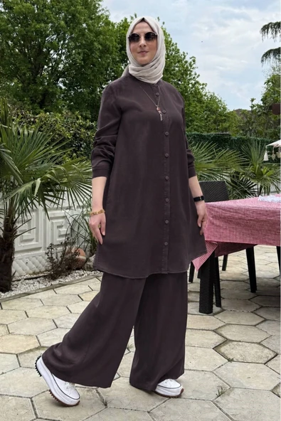Ezgi Pantolonlu Takım Kahve ürün görseli 1