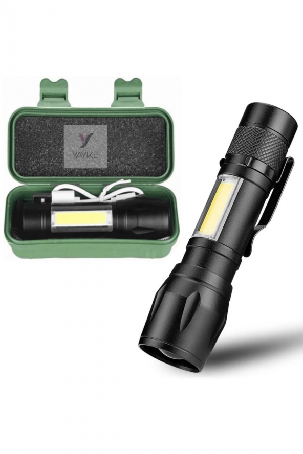 Yayke Ultra USB Şarjlı Bataryalı Mini El Feneri Kamp Feneri Avcılık Feneri 3 Mod Yanan LED 3 Watt ürün görseli 1
