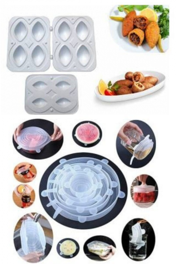 Yayke Pratik 4lü Içli Köfte Kalıbı Aparatı (Beyaz)+6 Boy Gıda Koruyucu Silikon Kapak Saklayıcı Bone ürün görseli 1