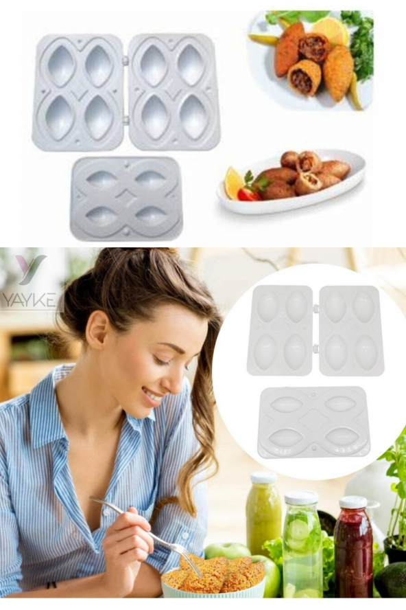 Yayke Pratik 4lü Içli Köfte Kalıbı Aparatı (Beyaz)6 Boy Gıda Koruyucu Silikon Kapak Saklayıcı Bone ürün görseli 1