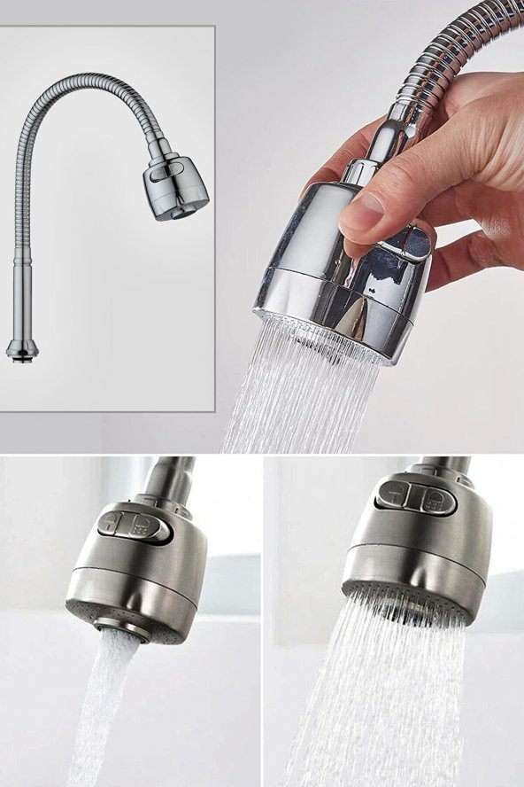 Yayke 1.Sınıf  2 Fonksiyonlu Oynar Başlıklı Spiralli Mutfak Lavabo Musluk Çeşme Başlığı Kaliteli ürün görseli 1