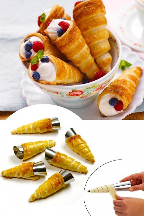 Yayke 6lı Lüx Çelik Korneo Kalıbı Milföy Kalıbı Kek Pasta Sunum Kalıpları ürün görseli 1