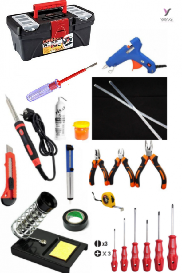 Yayke 22 Parça El Aleti Seti,Dolu 14inç Takım Çantası (60Watt Lehim Havya+20Watt Silikon Tabancası) ürün görseli 1