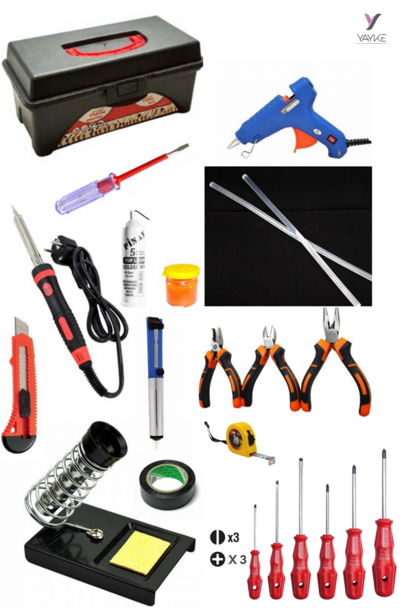 Yayke 22 Parça El Aleti Seti , Dolu Takım Çantası (40 Watt Lehim Havya+20 Watt Silikon Tabancası) ürün görseli 1