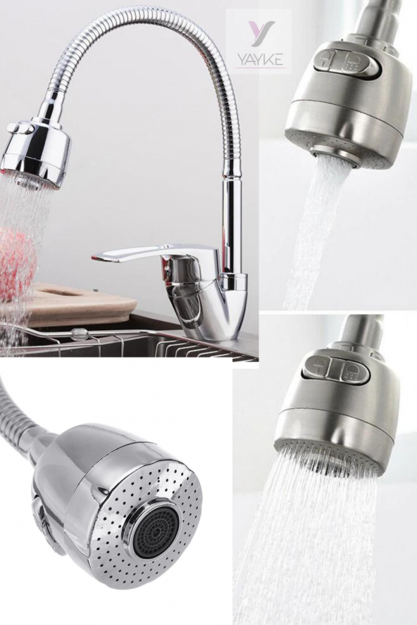 Yayke Oynar Baslıklı Spiralli Mutfak Lavabo Başlığı Tazyikli Su Tasarruflu Krom Kubar ürün görseli 1