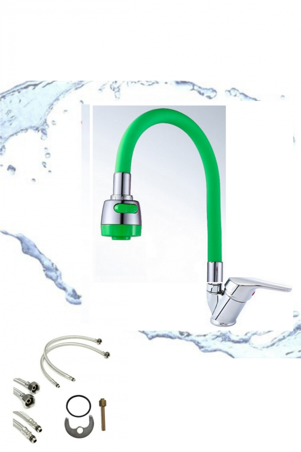 Yayke  Yeşil Yağmurlama Fonksiyonlu Esnek Hareketli Boru Mix Mutfak Eviye Bataryası ürün görseli 1