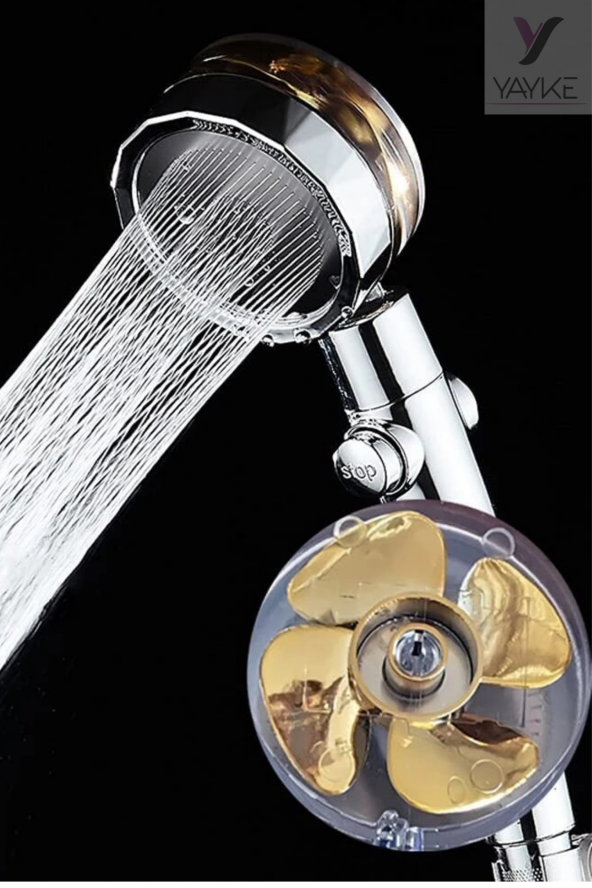 Yayke Yüksek Basınçlı New ABS Tasarım Açma/ Kapama Özelliği Özel Tasarım Mini Fanlı, Duş Başlığı Takımı Örgülü Hortum+ Mafsal Hediyeli(Gold) ürün görseli 1