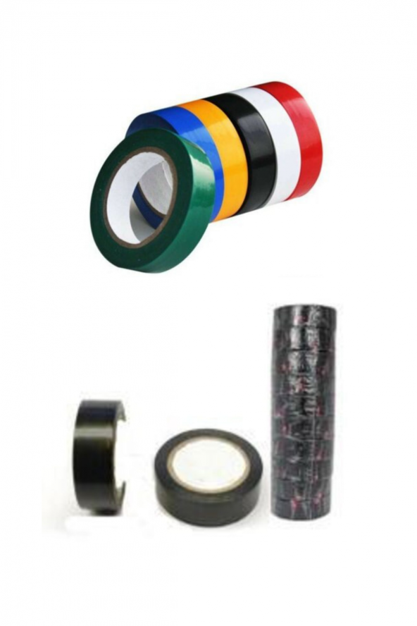 Yayke Renkli Elektrik Bandı 10 Lu Izole Bant +Plastik Izole Elektrik Bandı - Siyah (10 Lu Paket) ürün görseli 1