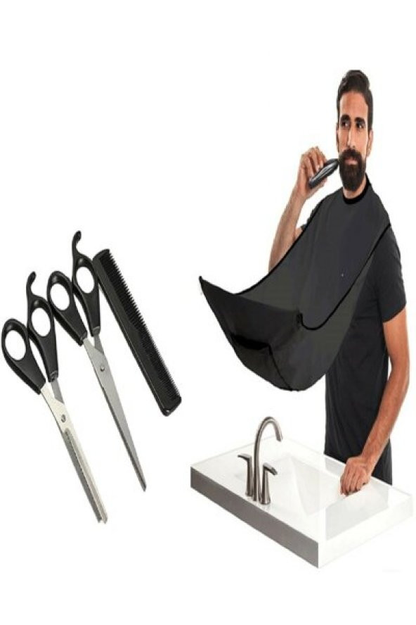 Yayke Berber Kuaför Traş Seti Ara Makası + Tarak + Kuaför Makası + Beber Örtüsü 4 Parça Set ürün görseli 1