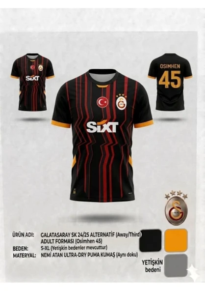 Galatasaray. Siyah 45 Numara Osimhen Altarnatif Özel Tasarım Yetişkin Forma Takımı ürün görseli 1