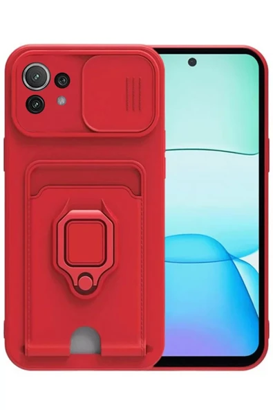 Newface Xiaomi Mİ 11 Lite Kılıf Zuma Kartvizitli Yüzüklü Silikon - Kırmızı ürün görseli 1