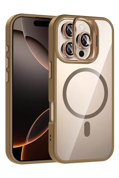 Joko Apple iPhone 16 Pro Remim Lensli Magsafe Standlı Kapak - Kahverengi ürün görseli 1