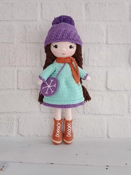 Mint Elbiseli Nilda Bebek Amigurumi Organik Oyuncak ürün görseli 1
