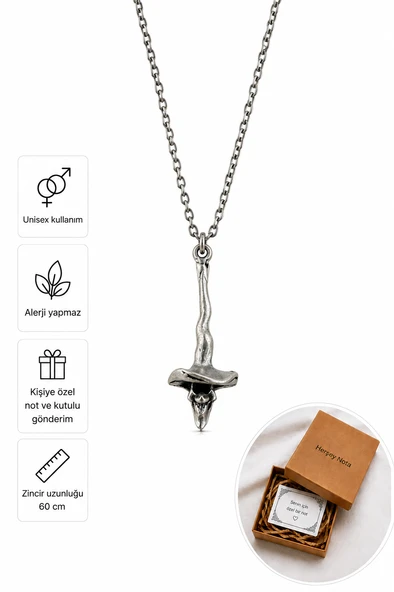 Cadı Şapkası Figürlü Fantastik Unisex Kolye – Karanlık Stil Metal Zincirli Aksesuar ürün görseli 1