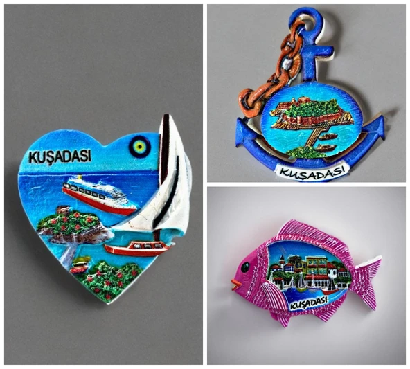 KUŞADASI Temalı Kabartmalı Polyester 3 lü  Magnet Seti Buzdolabı Süsü (kod:1114) ürün görseli 1
