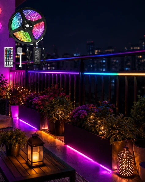 LED Strip RGB 5 Metre Çok Renkli Kumandalı Şerit Led Işık Seti ürün görseli 1