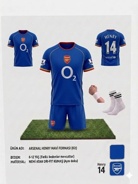 Arsenal Thierry Henry 2003/2004 Şampiyonlar Ligi 14 Numara Deplasman Lacivert Çocuk Forma Takımı 4 Parça ürün görseli 1