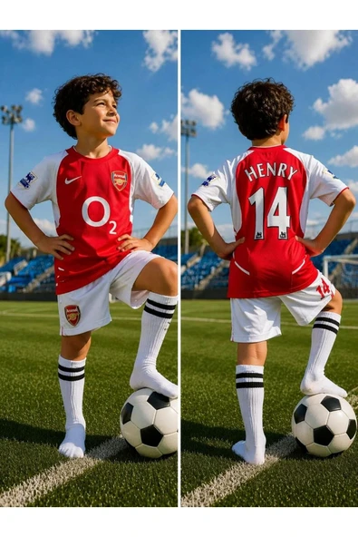 Arsenal Thierry Henry 2003/2004 Şampiyonlar Ligi 14 Numara Iç Saha Kırmızı Çocuk Forma Takımı 4 Parça Çorap+Bileklik ürün görseli 1