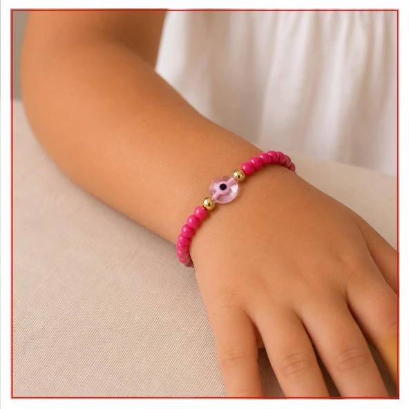 Pembe renk Boncuk - Nazar Boncuğu Çocuk Bileklik ürün görseli 1