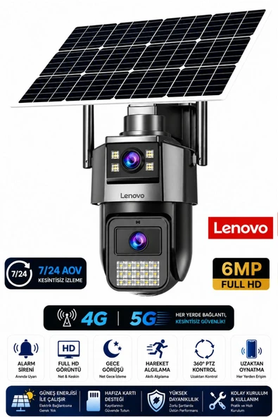 Lenovo G4S4 Dual Lensli 4G SIM Kartlı 360° PTZ Solar Güvenlik Kamerası Güneş Panelli Gece Görüşlü Dış Mekan ürün görseli 1