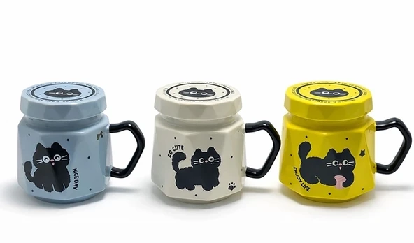 3d Kedi Figürlü Kapaklı Kupa Bardak Alk5034 ürün görseli 1