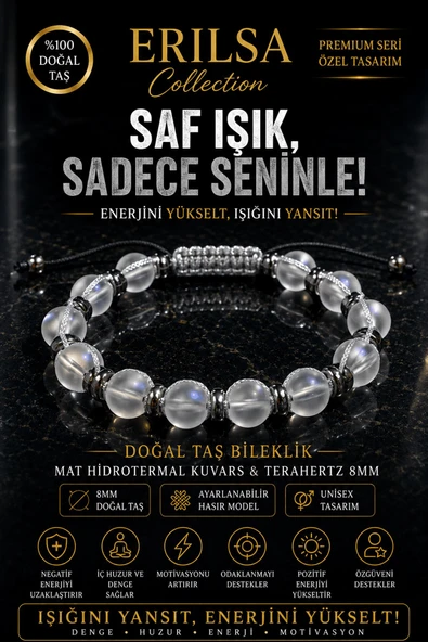 Sertifikalı Mat Hidrotermal Kuvars Terahertz Doğal Taş Bileklik 8 MM Ayarlanabilir Premium Model ürün görseli 1