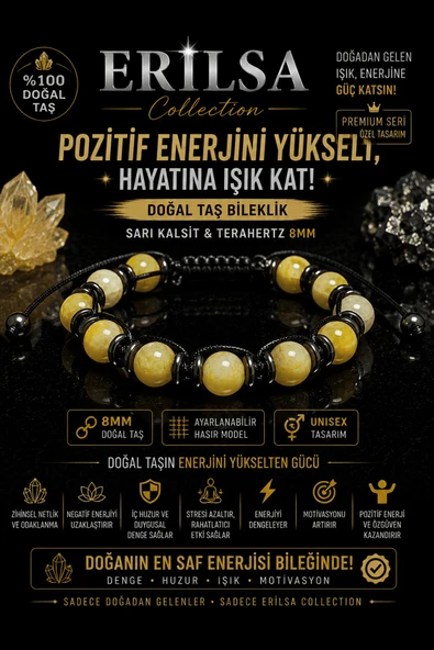Sertifikalı Sarı Kalsit Terahertz Doğal Taş Bileklik 8 MM Ayarlanabilir Unisex Model ürün görseli 1