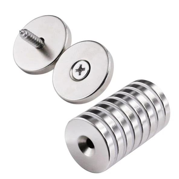 50 Adet 25x10/5x5,5 mm Neodyum Mıknatıs Havşa Delikli Magnet Vida Atılabilir N35 Nikel Paslanmaz ürün görseli 1
